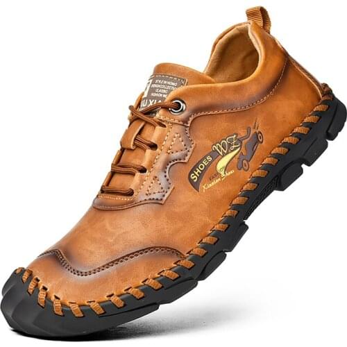 Y170 Designer Mens Casual Leather Shoes Handmade Split Leather Men lace-up Loafers Flats Outdoor Moccasins Male Driving Shoes