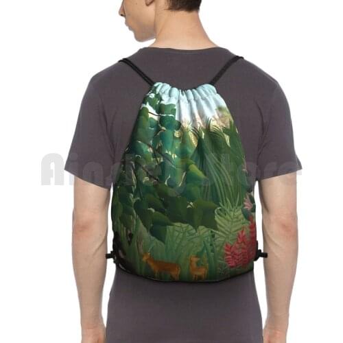 Henri Rousseau-The Waterfall Backpack Drawstring Bags Gym Bag Waterproof Henri Rousseau The Waterfall Henri Rousseau