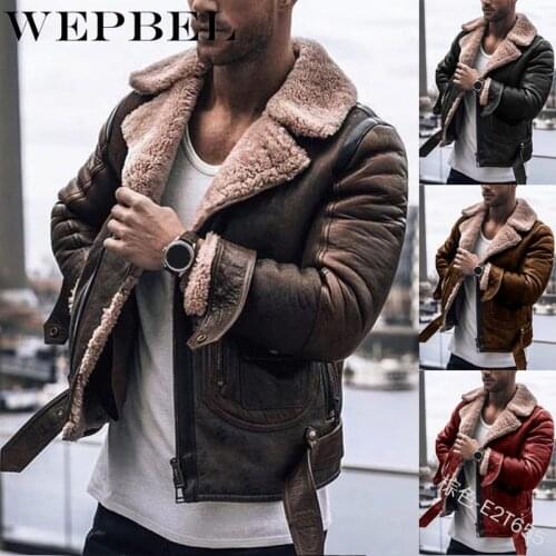WEPBEL Mens Winter Jacket Outwear New Handsome Lapel Fur One Lamb Wool Mens Clothing Suede Casual Loose Cold And Warm Coat