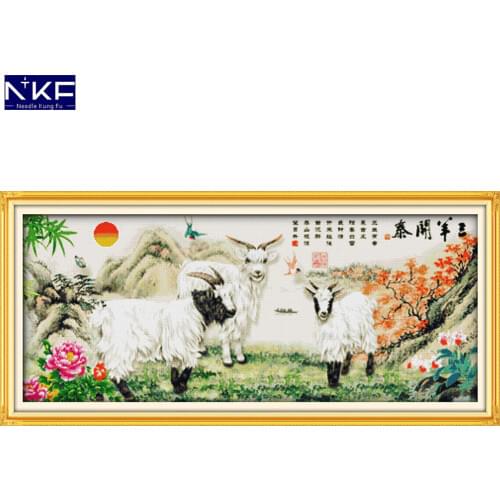 NKF Three Sheep Bring Bless Stamped Cross Stitch Pattern DIY Kit Needlework Embroidery Sets Chinese Cross Stitch for Home Decor
