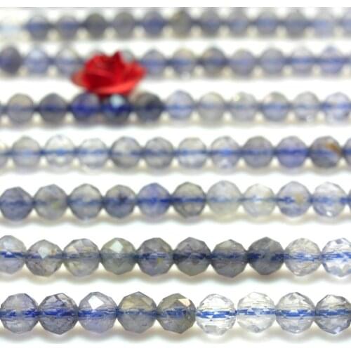 Natural Blue Iolite Faceted Round Loose Beads Wholesale Gemstone Semi Precious Stone Bracelet Necklace Diy Jewelry Making Design