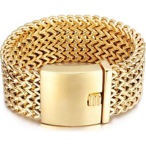 30mm New Stainless Steel Link Chain Bracelets High Polished Dubai Gold Mesh Bracelets Men Cool Jewelry Accessories Gifts