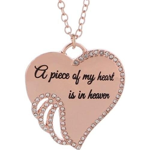 Charming Heart Shape Alloy Pendant Necklace Hollow Wing Crystal My Heart Gold Necklace Women Party Engagement Gift Jewelry