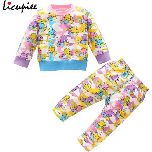 Toddler Baby Fall Clothes, Cute Cartoon Dinosaur Long Sleeve Top and Pants 2pcs Outfits Set 1-4 Years