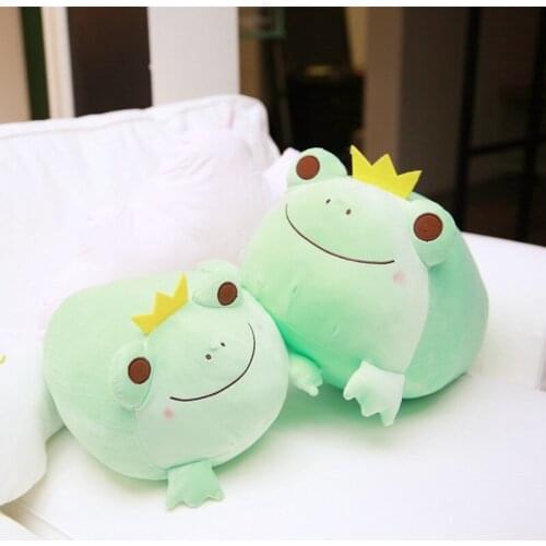 35/42cm Cute Crown Frog Plush Pillow Stuffed Soft Down Cotton Kids Toys Kawaii Smile Frog Dolls for Children Kids Birthday Gift