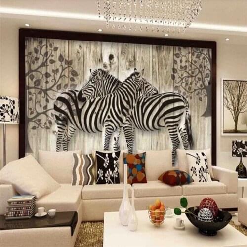 Customized modern 3D embossed zebra animal art wood board TV background wallpaper mural high-grade waterproof material