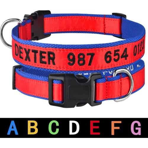 Red Embroidered Customized Nylon Dog Collars Personalized Puppy ID Name Collar for Small Medium Large Dogs Adjustable Pet Collar
