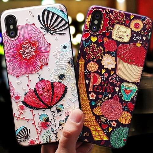 Flower Silicon Phone Case For iPhone X 8 7 Plus Rose Floral Leaves Cases For iPhone X 8 6 6S Plus 5S SE Soft 3D Emboss TPU Cover