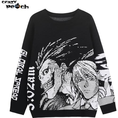 Y2k Gothic Death Note Anime Sweater Mens Streetwear Pullover Autumn Winter Oversized Digital Knitted Harajuku Graphic Sweater