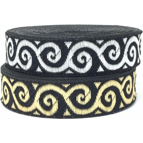 ZERZEEMOOY 5/8" 16MM 10AYRD/LOTS Woven Jacquard cotton Ribbon Geometric Totem gold silver MZZD17050701