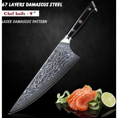 TURWHO 9 inch Chef Knives High Carbon VG10 Japanese 67layer Damascus Kitchen Knife Stainless Steel Gyuto Knife G10 Handle