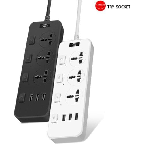 Smart Socket Power ON/OFF Power Strip 16AC Universal Outlets 3 USB Charger Ports 2.8 M Extension Socket Plug
