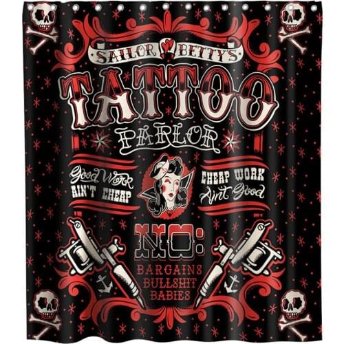 Vintage Punk Style Tattoo Pirate Sailor Skull Funny Theme Fabric Tattoo Shower Curtain