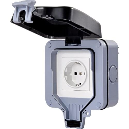 IP66 Waterproof Socket Box With EU Scoket Outdoor Bathroom Wall Switch European 2 Pin Plug
