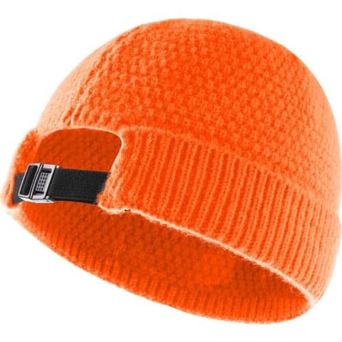 Buckle Knitted Skull Cap Beanies for Women Plain Winter Hats Toque Orange Grey Beige Pink White Black Blue