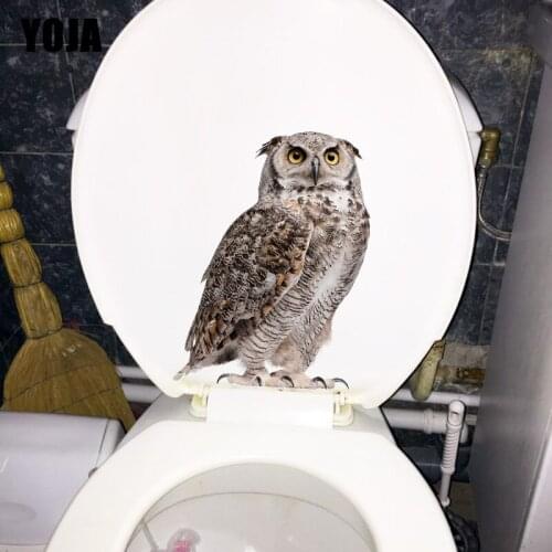 YOJA 17.9×24.4CM Great Horned Owl Funny Animal Bathroom Toilet Stickers Home Wall Waterproof Decals T1-3229