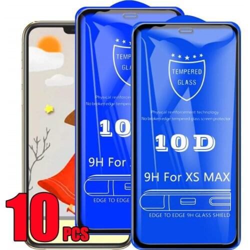 10pcs 10D Tempered Glass Full Glue Cover Protective Screen Protector Film For iPhone 12 Mini 11 Pro Max XS XR X 8 7 6 Plus SE