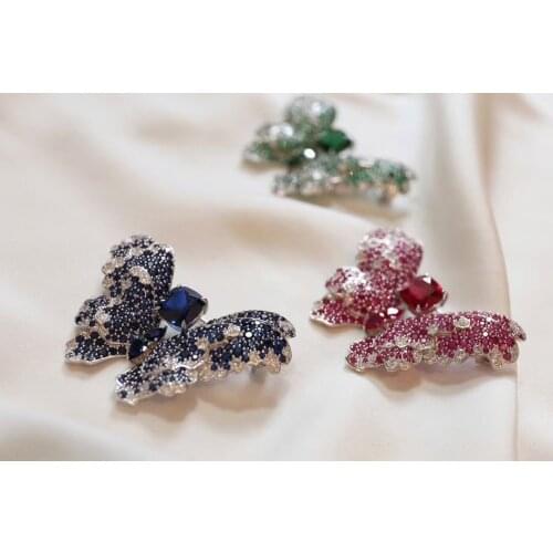 925 sterling silver with cubic zircon butterfly brooch blue green red color fine women jewelry free shipping insect