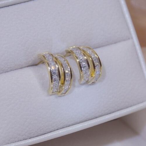 14K Gold Plated Elegant Geometric Stud Earrings for Women AAA Cubic Zircon Delicate Jewelry Simple Style Earrings