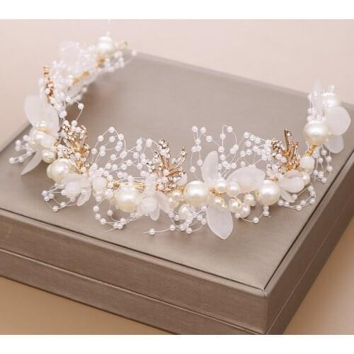 Women Wedding Crystal Pearl Flower Barrettes Bride Decoration Soft Chain Handmade Hairpin Wedding Hair Jewelry Gift Accessories