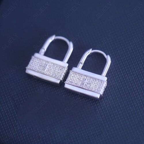 SLJELY Fashion 925 Sterling Silver Monaco Individual Star Padlock Earrings with Cubic Zirconia Women August New Brand Jewelry