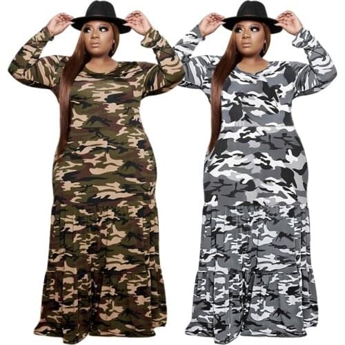 Plus Size Dresses for Women 4xl 5xl L Camouflage Maxi Dresses Party Loose Casual Stretch Street Wear Wholesale Dropshipping 2020