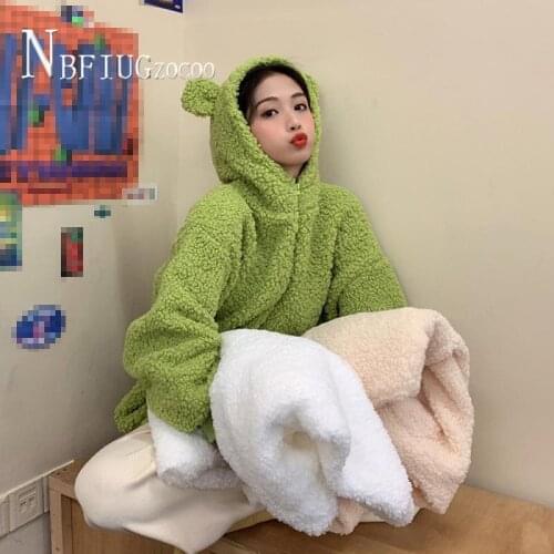 Autumn Winter 2020 New Korean Hooded Women Coat Imitation Lambswool Long Sleeve Female Jacket