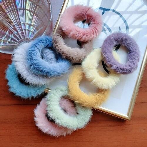 1Pcs New Fashion Girls Chic Elastic Plush Hair Ring Hair Accessories Elastic Faux Rabbit Fur Scrunchie Hair Rope Ponytail Holder