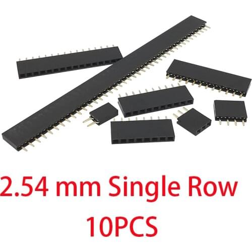 10PCS Pitch 2.54 mm Straight Single Row Female Socket PCB Board Pin Header Strip Connector 2P~40 Pin for Arduino