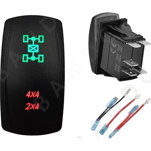 4×4 2×4 Rocker Switch Green&Red Led Lamp Laser Etched 5P ON-OFF SPST Button Switch for the ARB/Carling/NARVA ,Camping Car，Wires