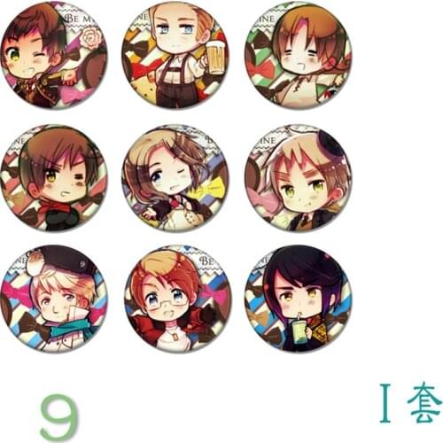 9pcs/Set 58MM Anime Axis Powers Hetalia APH Broochpin Italian France All Countries numbes Badge Brooch Anime Badge