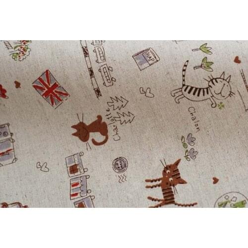 96x140cm Brown Cat Zakka Cotton Linen Fabric Patchwork Fabric Square,Fat Quater Bundle Quilting For DIY Sewing Home Decoration