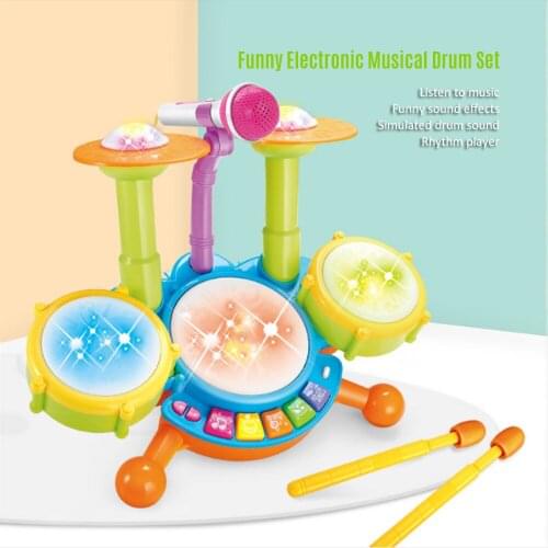 Children Electronic Musical Drum Above 3 Years Old with Microphone 1 Pair Drumstick Educational Toys Set Kids Jazz Drum Toy
