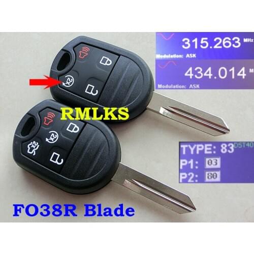 RMLKS For Ford Keyless Remote Key Fob 4 Button 315MHz 433mhz 4D63 80bit Uncut FO38R Blade ID83 Transponder Chip Key FCC OUCD