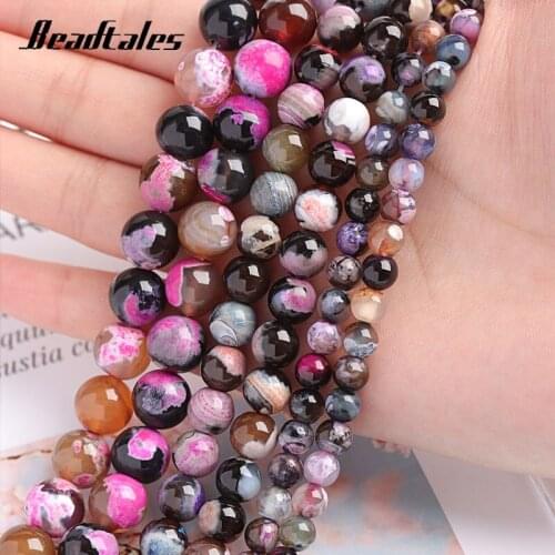 Two Tune Natural Stone Cats eye Fire Agate Pink Beads 6/8/10mm Round Loose Beads For Jewelry DIY Making Bracelet Beadtales