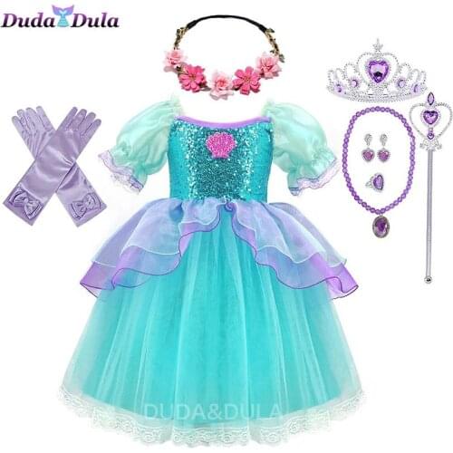 2021little Mermaid Ariel Princess Dresses Birthday Party Cosplay Costume Baby Mermaid Prom Dresses kids Summer Dress for Girls