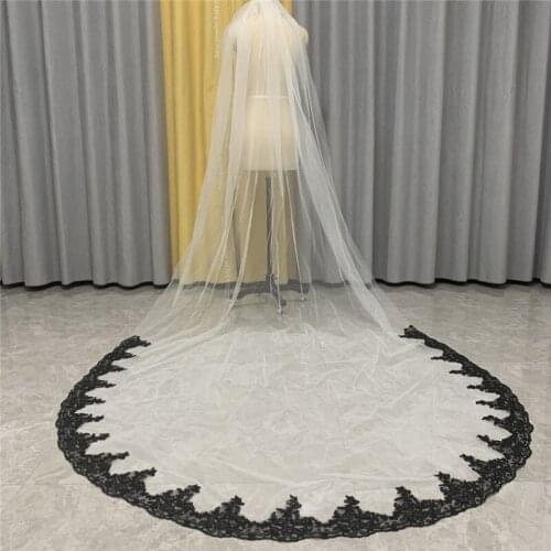 Long Bridal Veil Black Lace With Comb White Ivory Tulle Wedding Veils Accessories for Brides 3 Metres Velos de Novia