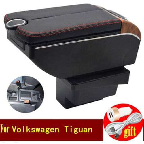 For Volkswagen vw Tiguan Armrests box Double doors open 7USB Centre Console Storage Box Arm Rest