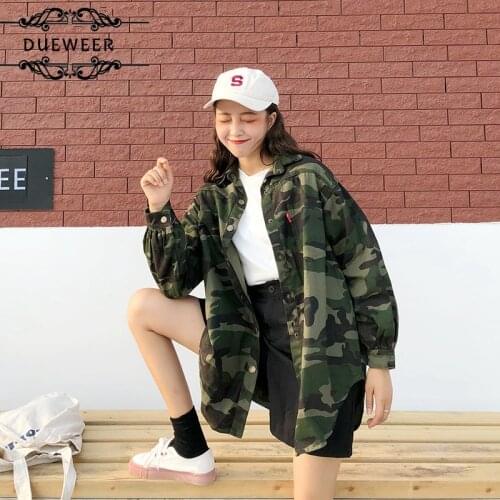 Jackets Coats Womens Cotton Camouflage Puff Sleeve Single Breasted Turn-down Collar Jacket Women Loose BF Harajuku Korean Style