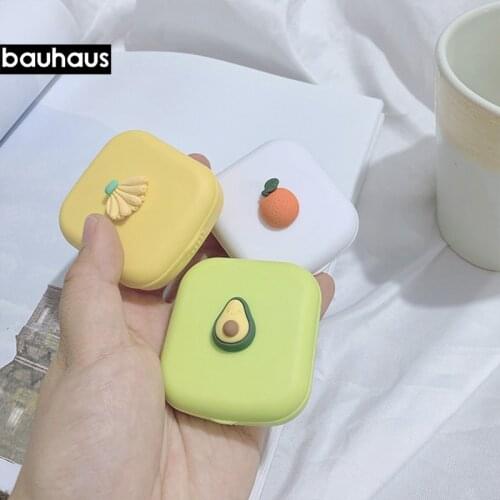 Cute Girl Fruit Contact Lens Case Box With Mirror Women Mini Square Lovely Eyes Contact Lens Container Box Bag Travel Kit