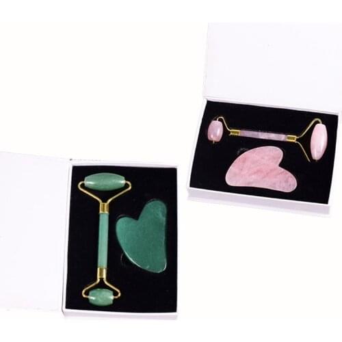 Gouache Scraper Rose Quartz Jade Roller Heart Guasha Scraping Board Slimming Face Lift Massager Facial Jade Stone Massage Roller