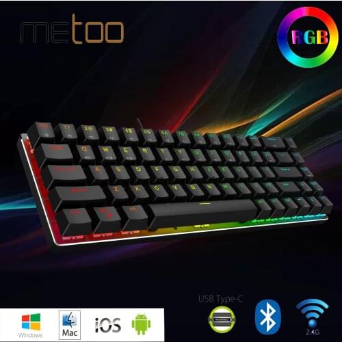 Metoo Edition Bluetooth5.0 3.0 2.4G Gaming Mechanical Keyboard Wired USB/Type-C RGB Backlit for the phone tablet