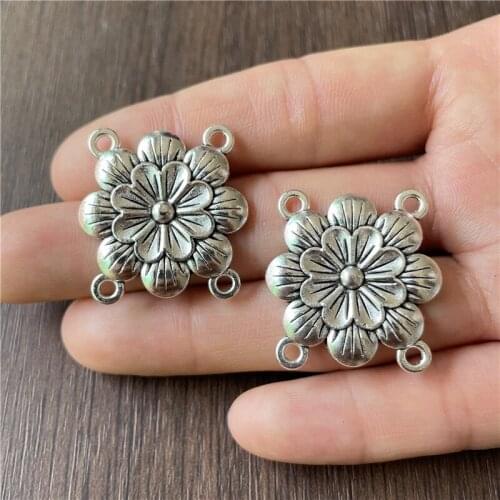JunKang 10pcs new plum blossom 4 hole connector DIY making bracelets, jewelry accessories, wholesale metal zinc alloy