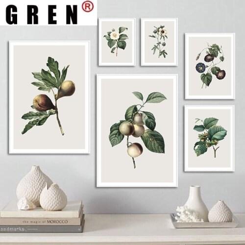 GREN Nordic Plant Leaf Fruit Flower Nature Canvas Painting Wall Art Painting Print Poster Picture Living Room Home Decor