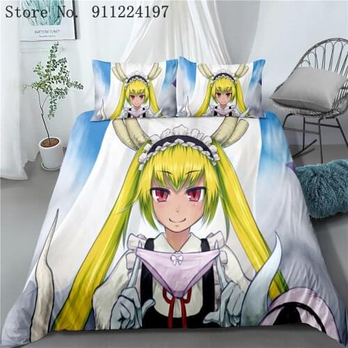 Cute Miss Kobayashis Dragon Maid 3Pcs/Set Bedding Set Sheet Children Room Bed Sheet Pillow case Bedding Set Queen Anime Cartoon