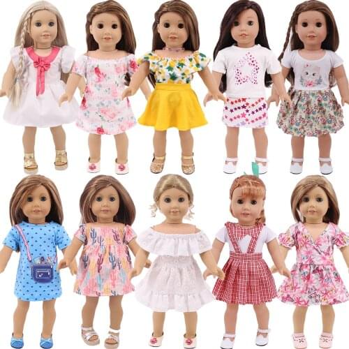 Doll Dress Cute Print For 18 Inch American Doll Clothes 43 Nm Baby New Born Accessories,Our GenFeration Clothes Mul-colors Dress