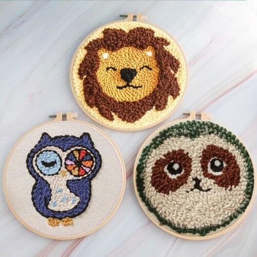 Cut Lion Owl Punch Needle Embroidery Kit for DIY Beginners Handmade Embroidery Needlework Wool Work DIY Gift