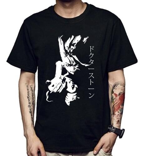 Dr Stone Anime Graphic Cartoon Printed T-Shirt Men Shirt Short Sleeve T Shirt Harajuku Male