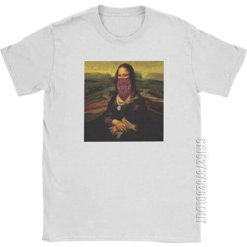 Thug Life T-Shirt Mona Lisa T Shirt Chains Joconde Tattoos Tops Weed Gun Man Vintage Purified Cotton Male Tshirt Tees