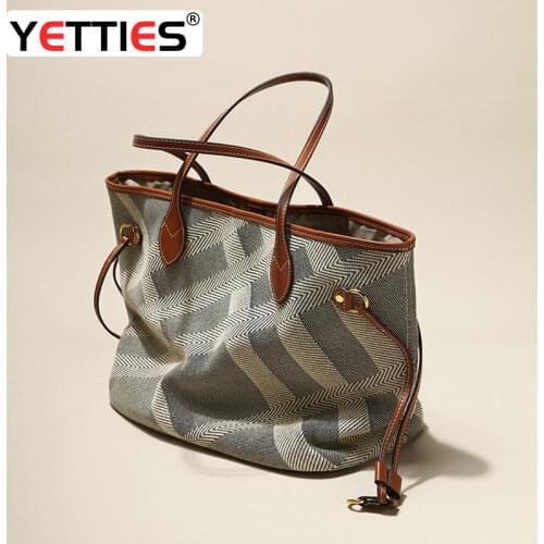 New Women 's Bag 2021 Casual Shoulder Bag Large Capacity Canvas Tote Bag Striped Shopping Bag Commuter Bag